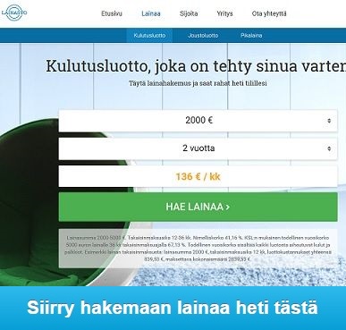 Lainasto.fi:n kulutusluotto maksetaan heti tilille ilman vakuutta.