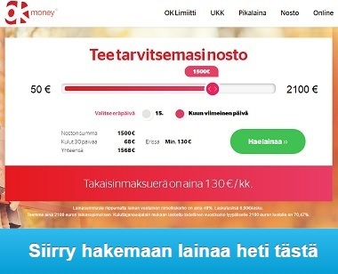 Ok Money limiittilaina on joustava pikalaina, jonka saat 15 minuutissa tilille vaikka 50 euron erissä tai koko 2100 euroa kerrallaan!
